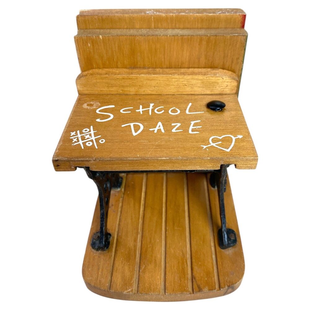 Vintage Enesco School Desk Bookends Wood & Metal “School Daze” Taiwan ROC - Picture 5 of 8